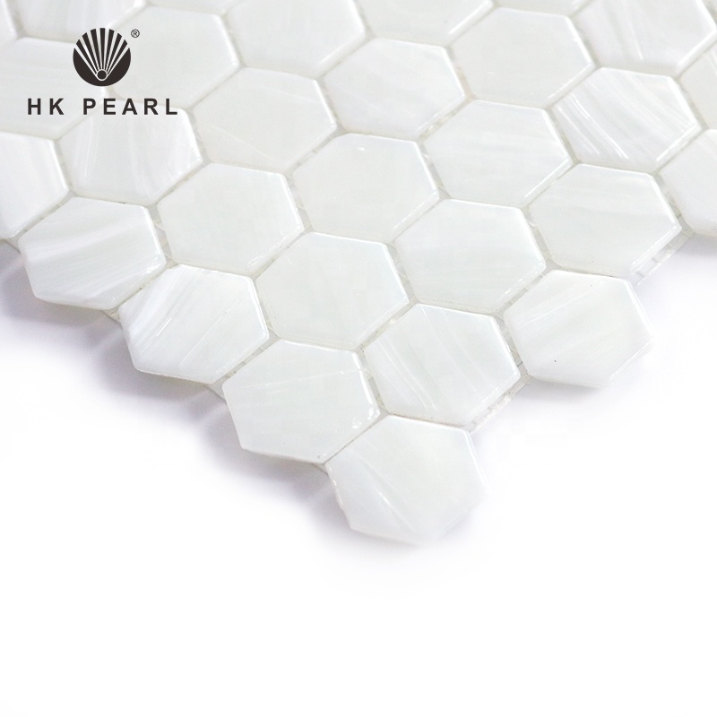 New Design Glass Mosaic Hexagon Patterns Interior Backsplash Art Wall White Tiles