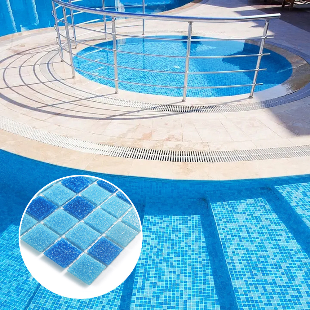 Iridescent Mosaic Glass Blue Pool Tile Mixed Color Glass Mirror Mosaic Swimming Pool Tiles