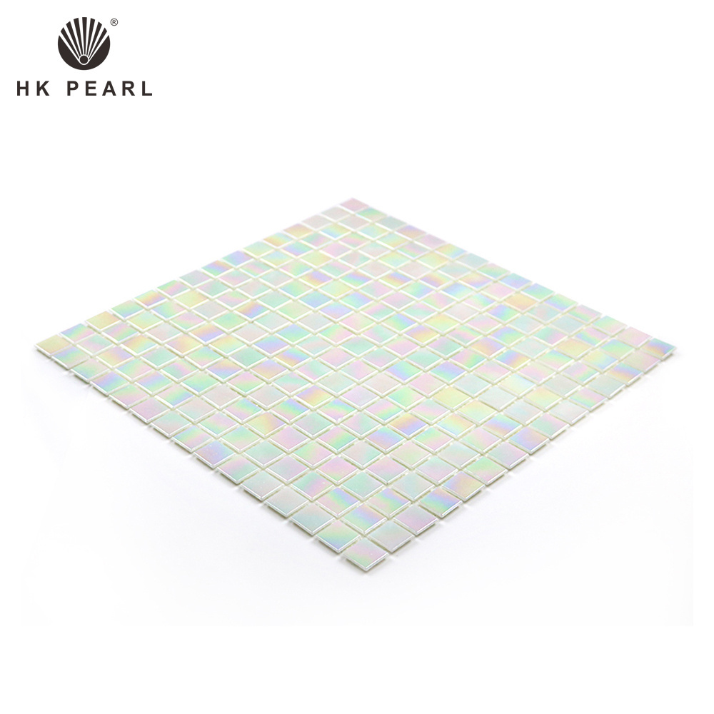 Factory Direct Sale Swimming Pool Tile White Mosaic Iridescent Glass Bathroom Floor Tiles