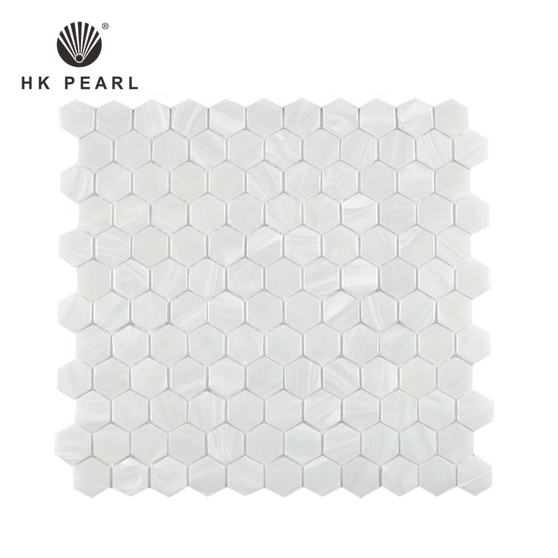 New Design Glass Mosaic Hexagon Patterns Interior Backsplash Art Wall White Tiles