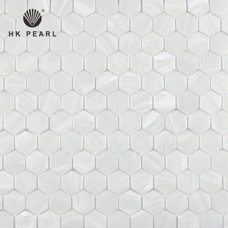 New Design Glass Mosaic Hexagon Patterns Interior Backsplash Art Wall White Tiles