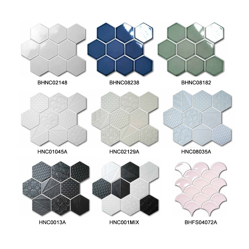 Hexagon Polygon DIY Custom Mosaic Tiles Colorful Azure Blue Irregular Mosaic Small Tiles Pink and White Mosaic