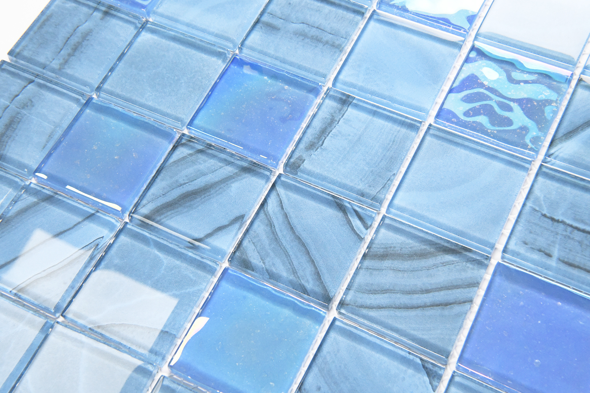 Custom Crystal Glass Sky Blue mosaic tiles for kitchen backsplash bathroom wallpaper pool brick tile Mosaic