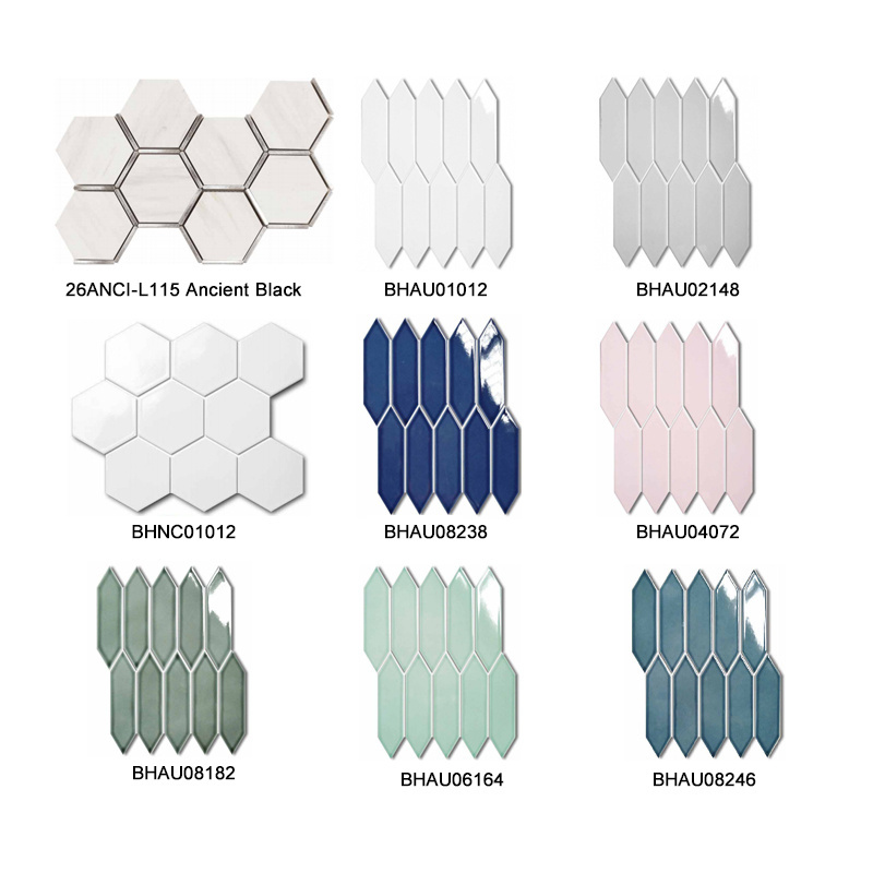 Hexagon Polygon DIY Custom Mosaic Tiles Colorful Azure Blue Irregular Mosaic Small Tiles Pink and White Mosaic