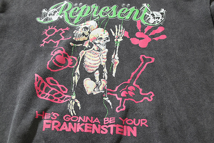 100% Cotton Rocker Custom Pink Skeleton Printed Oversized Washed Hoodies Unisex Streetwear Pullover Hooded Clothing