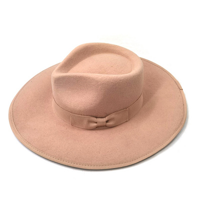 Damaila custom handmade vintage elegant women's Australian 100% wool hard flat big brim felt fedora hats