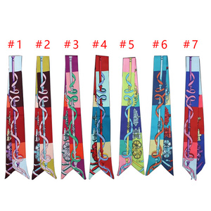 Silk bag twillies scarf skinny scarf for women custom print silk bag wrist scarf neckerchief hair accessory