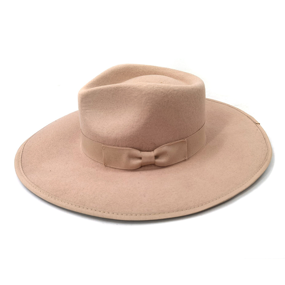 Damaila custom handmade vintage elegant women's Australian 100% wool hard flat big brim felt fedora hats