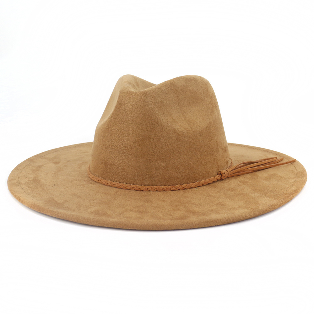 Wholesale wide 10cm  brim suede fedora hats for women hat water drop shape retroexcavadora sauna hat