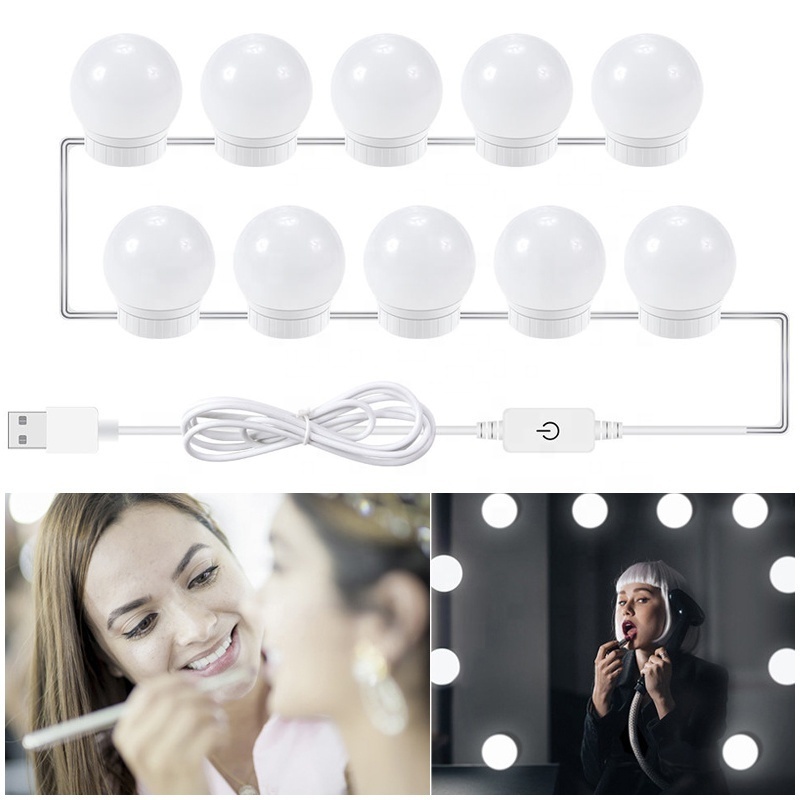 12V Makeup Mirror Vanity LED Light Bulbs Kit USB Charging Port Cosmetic Lighted Make up Mirrors Bulb Mirror Lamps COOL WHITE PC