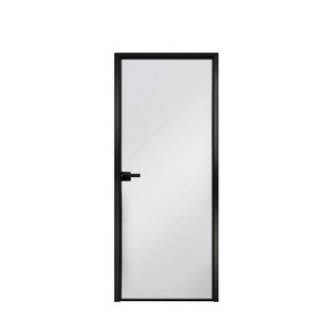 Modern Black Frame Bathroom Flat Aluminum Toilet Door Interior Decoration French Patio Swing Door