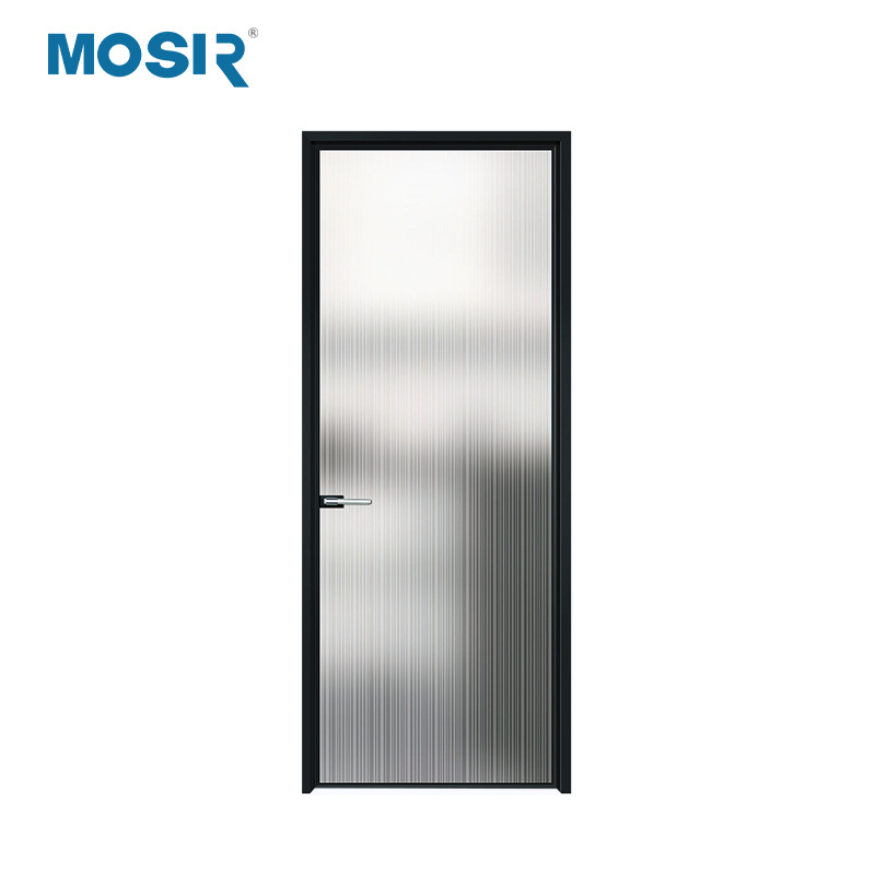 Modern Black Frame Bathroom Flat Aluminum Toilet Door Interior Decoration French Patio Swing Door