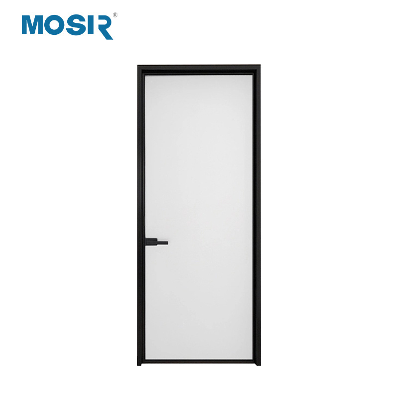 Modern Black Frame Bathroom Flat Aluminum Toilet Door Interior Decoration French Patio Swing Door