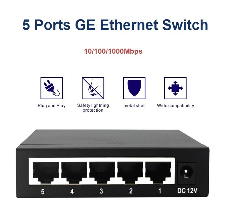 Ethernet Switch Support Vlan Extend  5v 4 Ports Full Gigabit 100m/1000m RJ45 Network Switch with Metal Housing