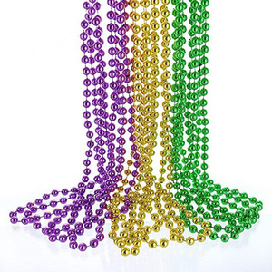 6mm Mardi Gras Bead  33" Multi Colors Necklaces Party Costume Metallic Colors in Gold Green Purple