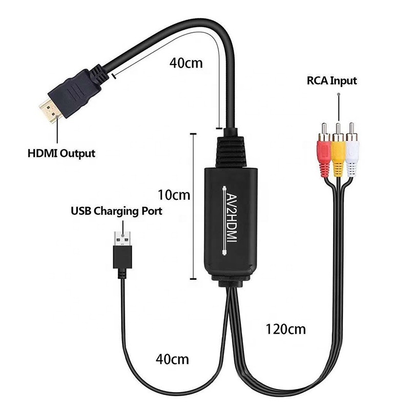 HOT SELLING Composite RCA to HDMI Cable with USB Charge Cable Mini AV 3RCA CVBS Composite CableS to 1080P HDMI Converter Adapter