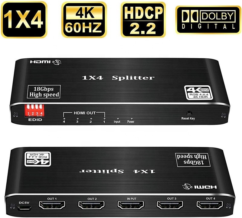 Factory 18gpbs HDCP 2.2 2.0 v 1080p 4k 60hz hdmi splitter audio video hdmi splitter 1 in 4 out