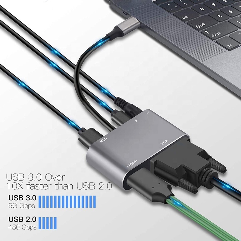 5 in 1 usb c to hdmi vga pd usb 3.0 converter 5in1 type c to hdmi 4k/vga/usb3.0/audio adapter type c to hdmi vga Hub