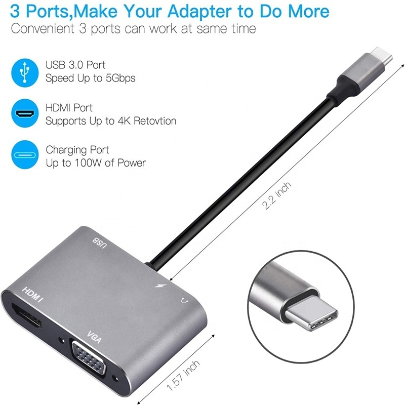 5 in 1 usb c to hdmi vga pd usb 3.0 converter 5in1 type c to hdmi 4k/vga/usb3.0/audio adapter type c to hdmi vga Hub