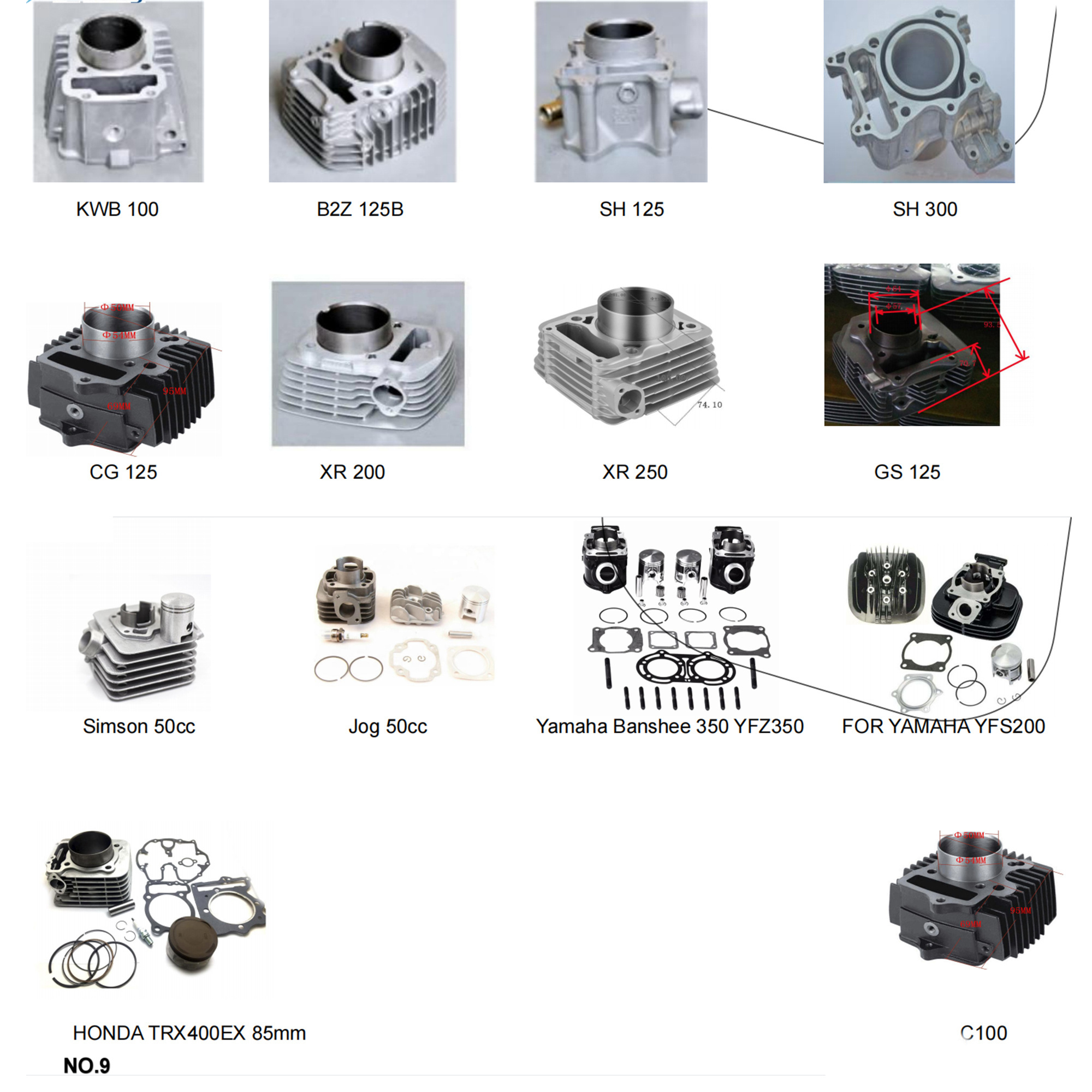 Motorcycle Engine Cylinder Kit for CBF125 GY6 50 GY6 125 GY6 150 AX100 Simson 50cc Jog 50cc Banshee 350 YFZ350