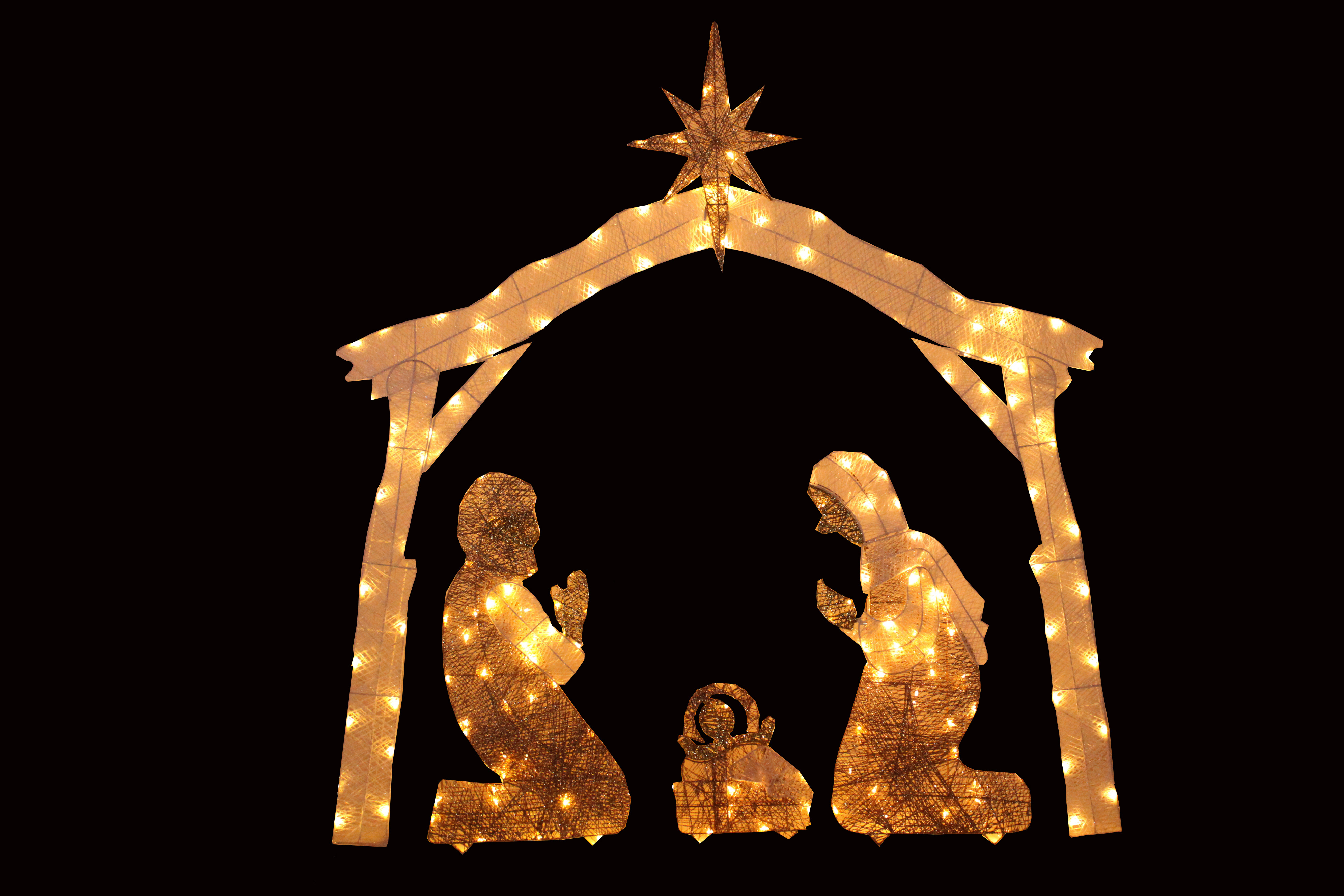 Large Outdoor 2D Lighted Christmas Motif Waterproof Warm White Rope Lights Nativity Scene Silhouette Displays Winter Park Light