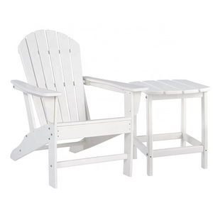 HDPE Sustainable Adirondack Plastic Outdoor Garden Patio All Weather 2 Piece Table and Chair Set,White