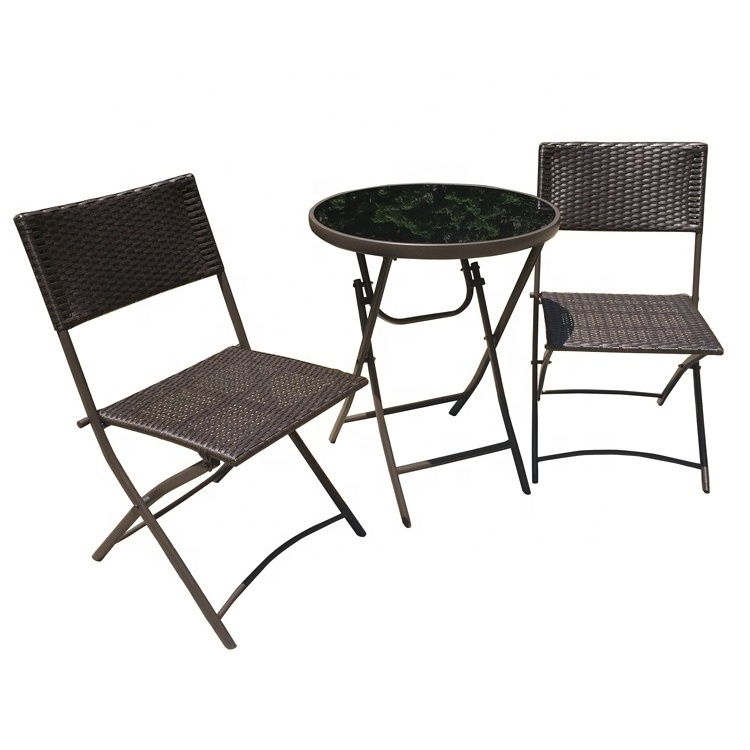 3 Pieces Patio Set Outdoor Wicker Furniture Folding Bistro Sets