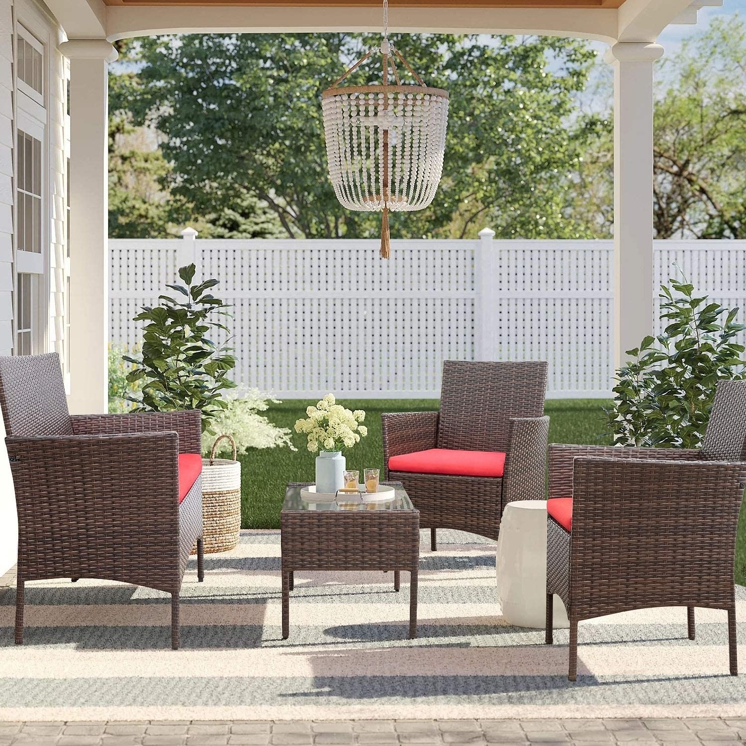 4 Piece Promotional Steel Outdoor Patio Furniture Conversation Rattan Wicker Pattern Garden Table and Chair Set