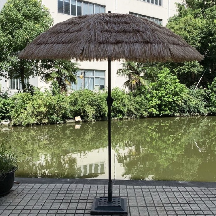 7.5FT,220CM Round Garden Umbrella Patio Synthetic Thatch Tiki Raffia Straw Outdoor Beach Umbrella with Crank,Tilt,UV30+