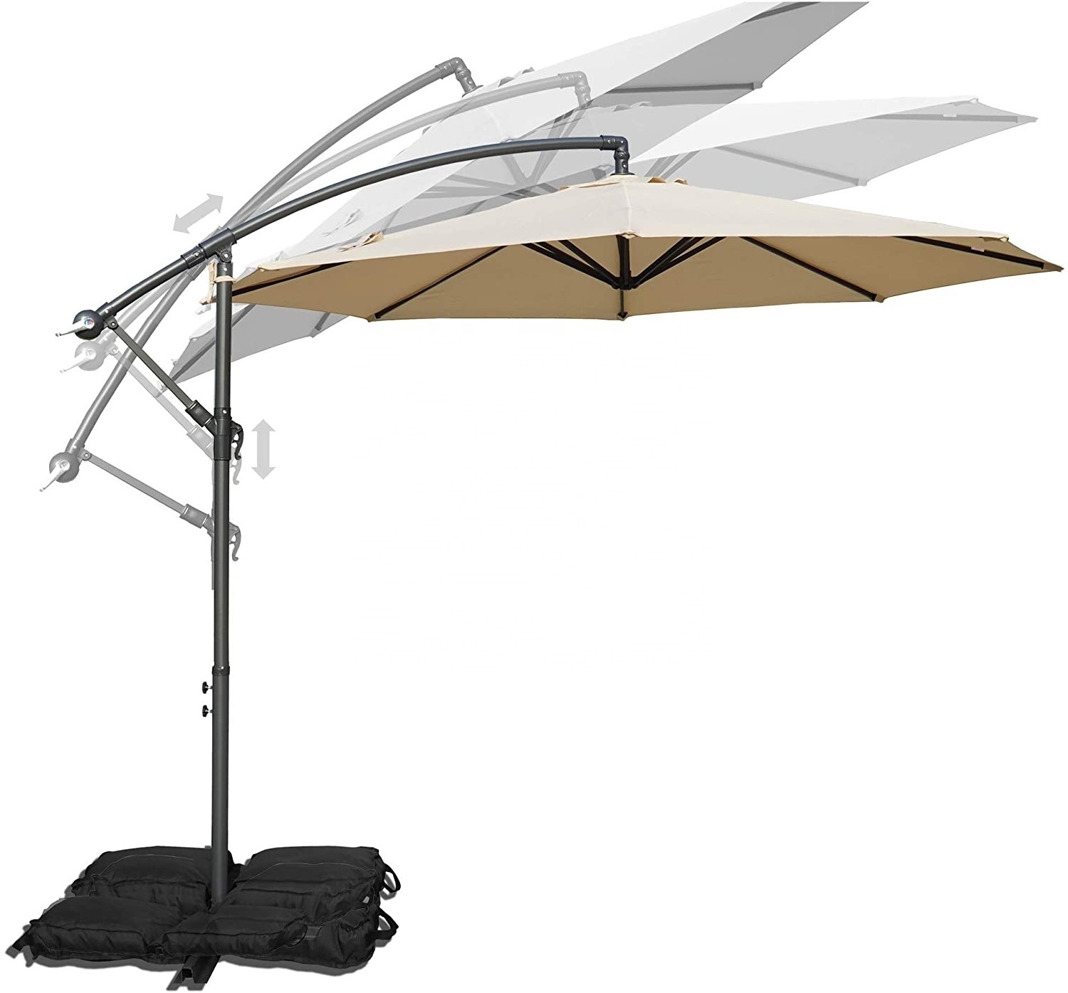 10Ft Patio Offset Cantilever Hanging Umbrella Outdoor Market Table with Base Beach Parasol Garden Bench Outside Furniture