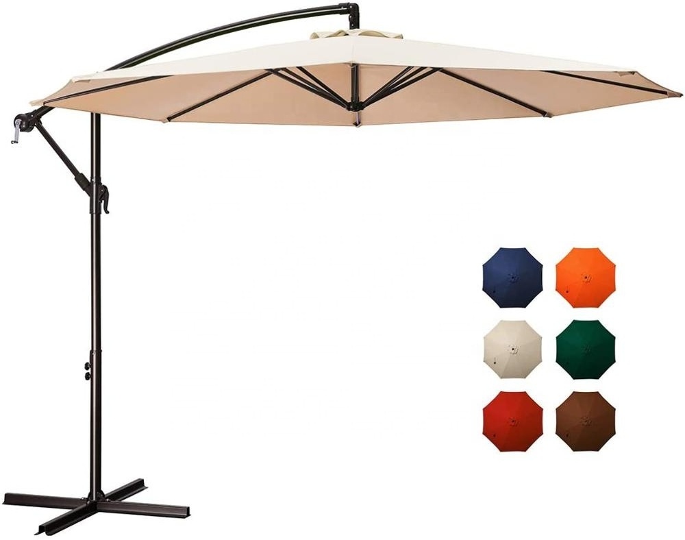 10Ft Patio Offset Cantilever Hanging Umbrella Outdoor Market Table with Base Beach Parasol Garden Bench Outside Furniture