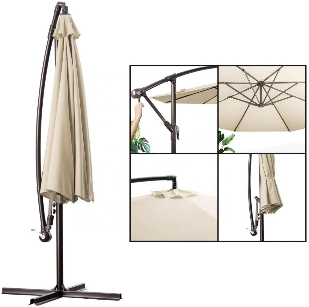 10Ft Patio Offset Cantilever Hanging Umbrella Outdoor Market Table with Base Beach Parasol Garden Bench Outside Furniture