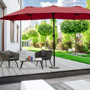 15FT Double-Sided Extra Large Patio Umbrella Outdoor Twin Umbrella With Crank Lift (Red)