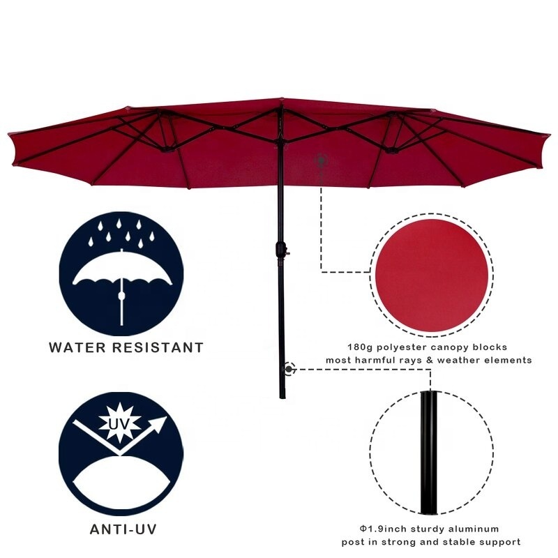 15FT Double-Sided Extra Large Patio Umbrella Outdoor Twin Umbrella With Crank Lift (Red)