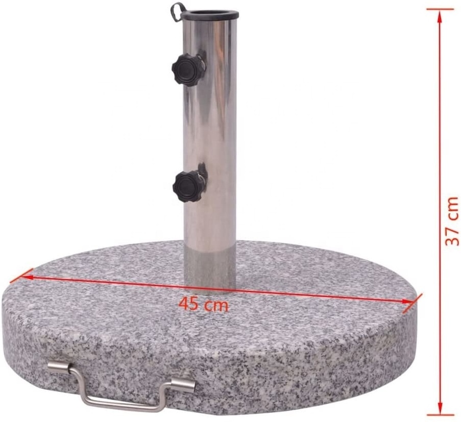 Round Granite Parasol Outdoor Umbrella Base Weight 30KGS - With Stainless Steel Tube, Handle and Wheels