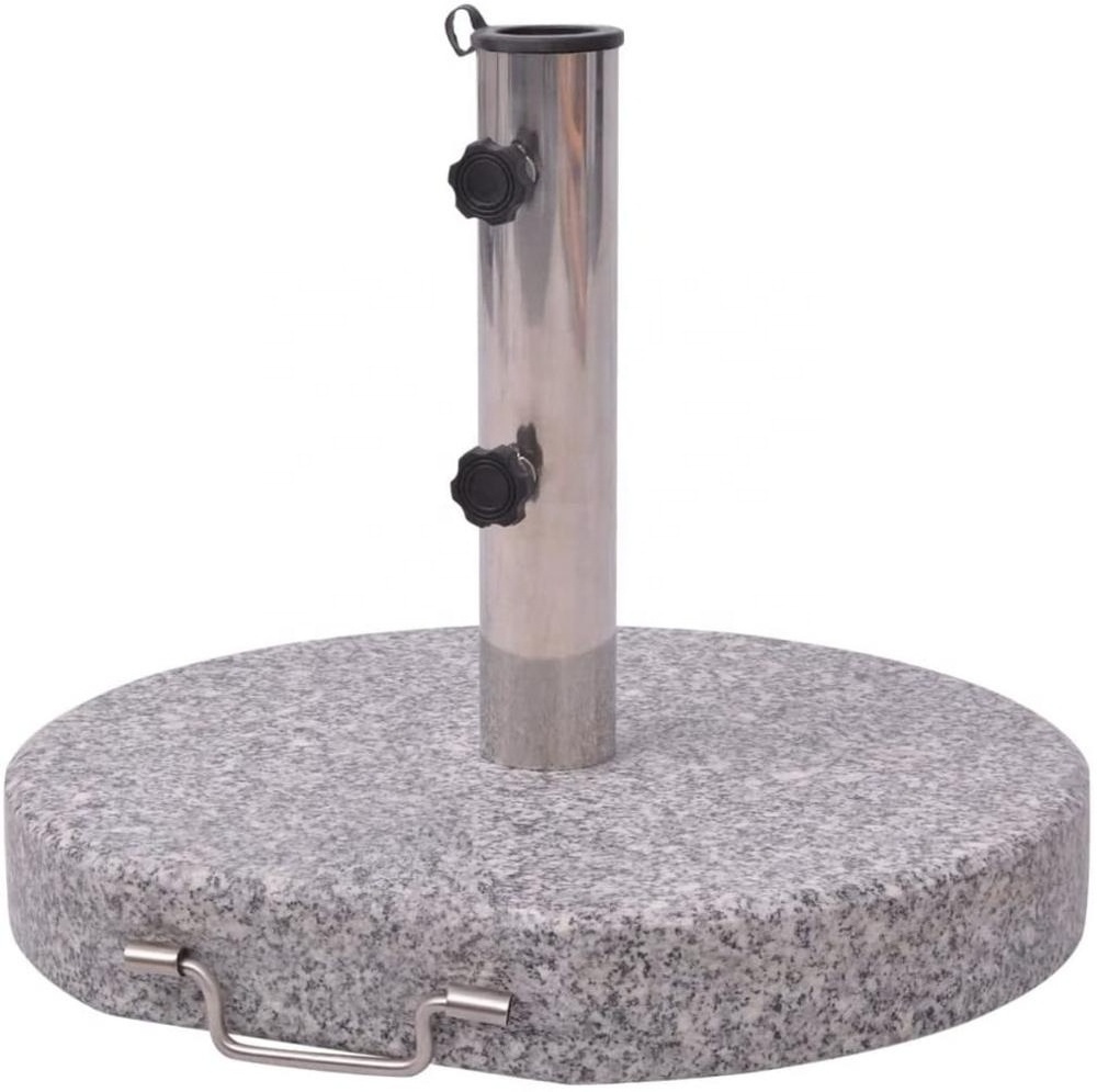 Round Granite Parasol Outdoor Umbrella Base Weight 30KGS - With Stainless Steel Tube, Handle and Wheels