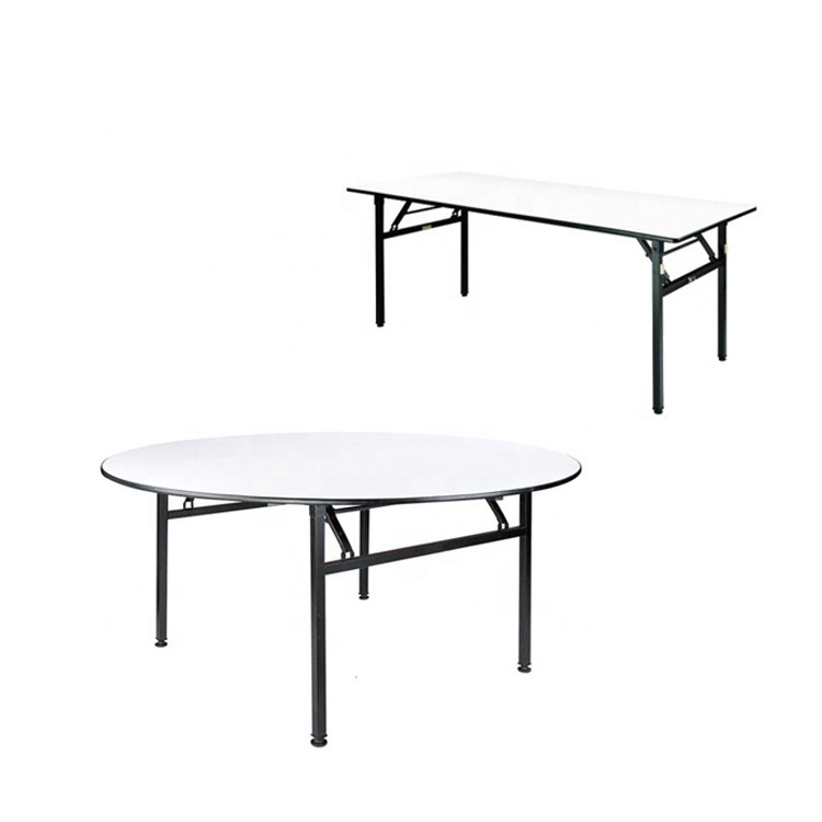 Hotel banquet hall cafeteria 8ft square folding table with black metal legs