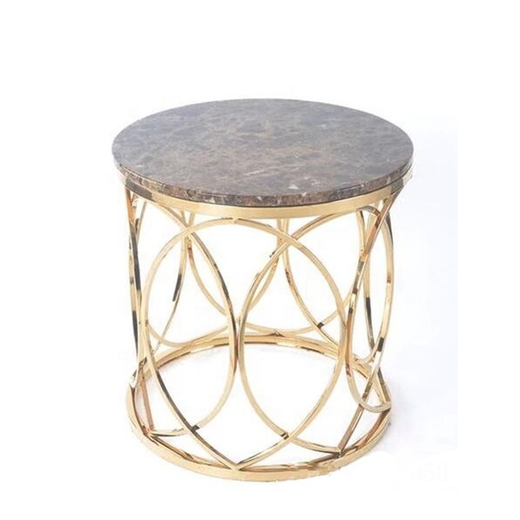 Contemporary living room furniture marble top stainless steel golden frame end table for coffee shop