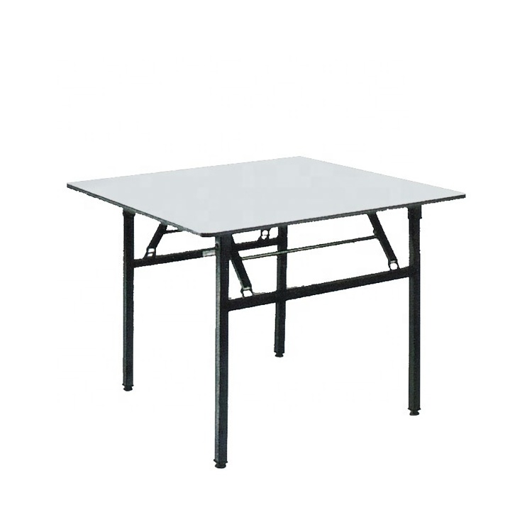 Hotel banquet hall cafeteria 8ft square folding table with black metal legs