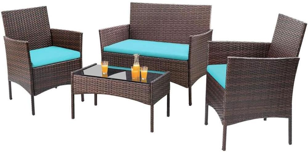 4 Pieces Outdoor Patio Furniture Sets Rattan Chair Wicker Set, Outdoor Indoor Use Backyard Porch Garden Balcony Furniture