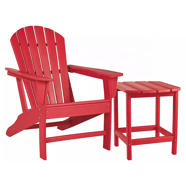 Garden Outdoor Furniture All Weather Resin HDPE Beach Adirondack Chair and Table Bistro Set,Red