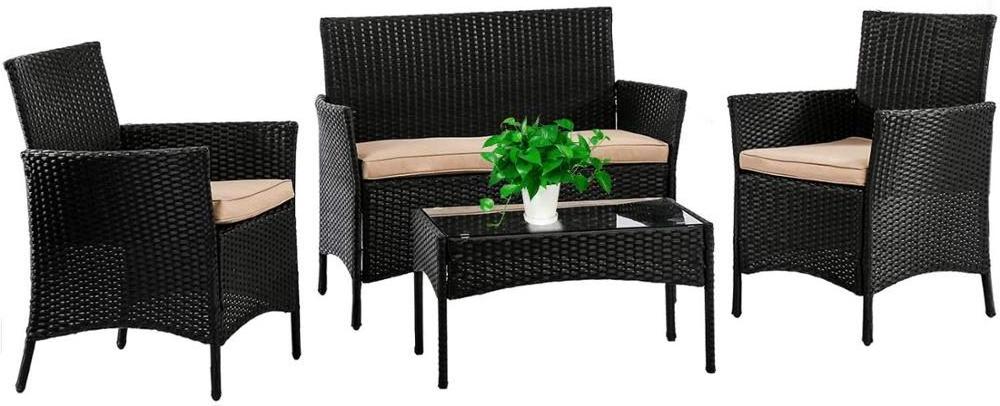 4 Pieces Outdoor Patio Furniture Sets Rattan Chair Wicker Set, Outdoor Indoor Use Backyard Porch Garden Balcony Furniture