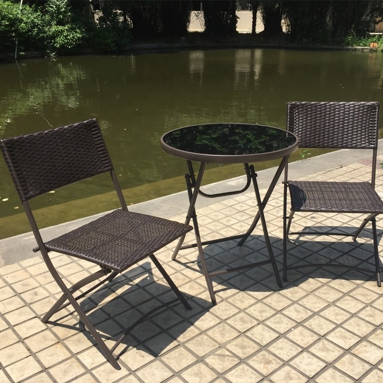 3 Pieces Patio Set Outdoor Wicker Furniture Folding Bistro Sets