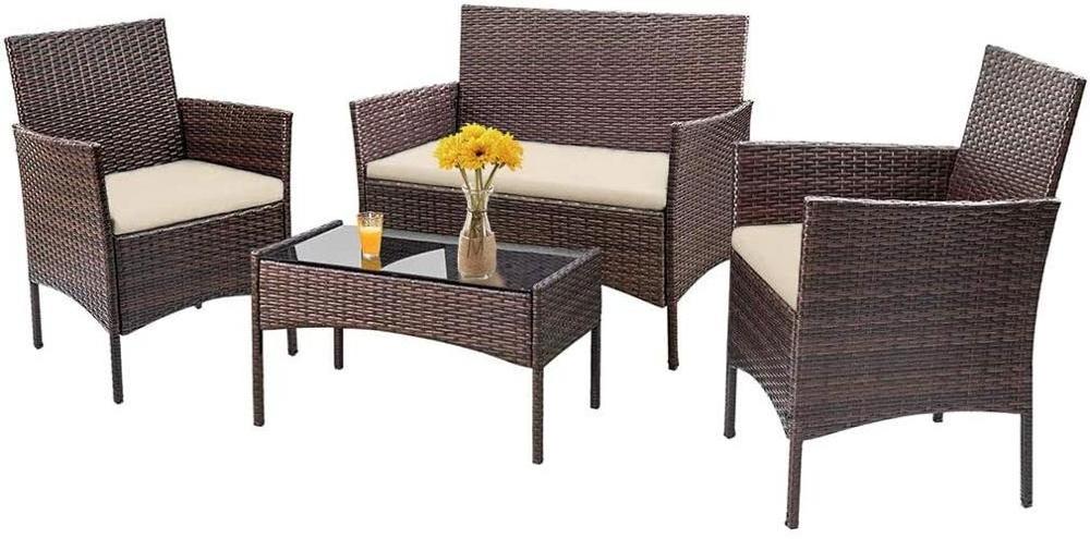 4 Pieces Outdoor Patio Furniture Sets Rattan Chair Wicker Set, Outdoor Indoor Use Backyard Porch Garden Balcony Furniture