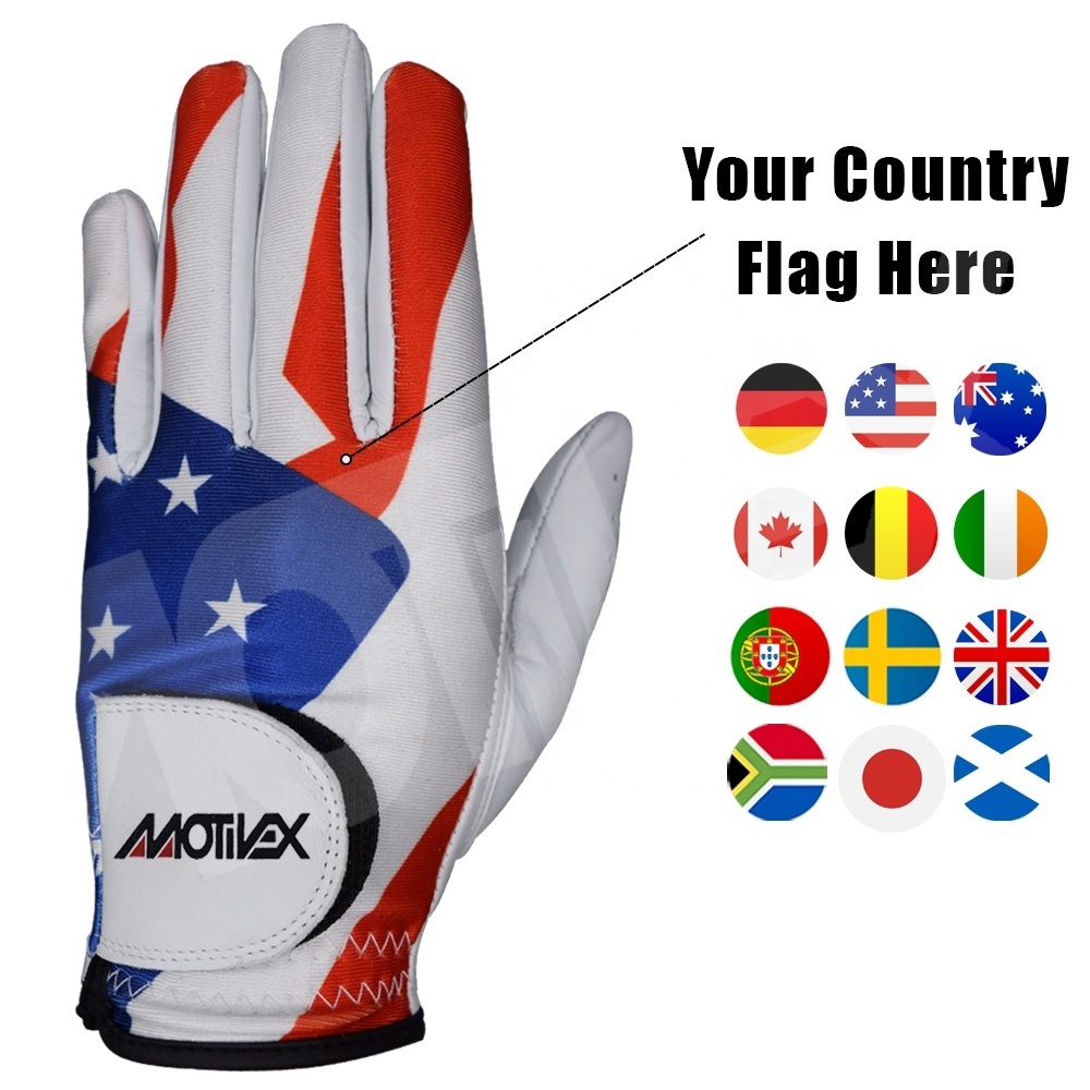 Premium 2023 Wholesale Custom USA Golf Gloves Synthetic Cabretta Leather, Reinforced Palm, Pro Golfers Your Country Golf Gloves