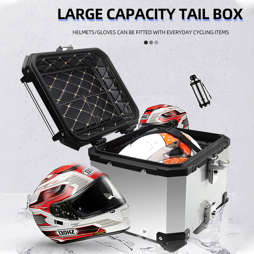 45L Delivery luggage Black sliver PU ling steel lock waterproof aluminum motorbike storage trunk motorcycle tail box