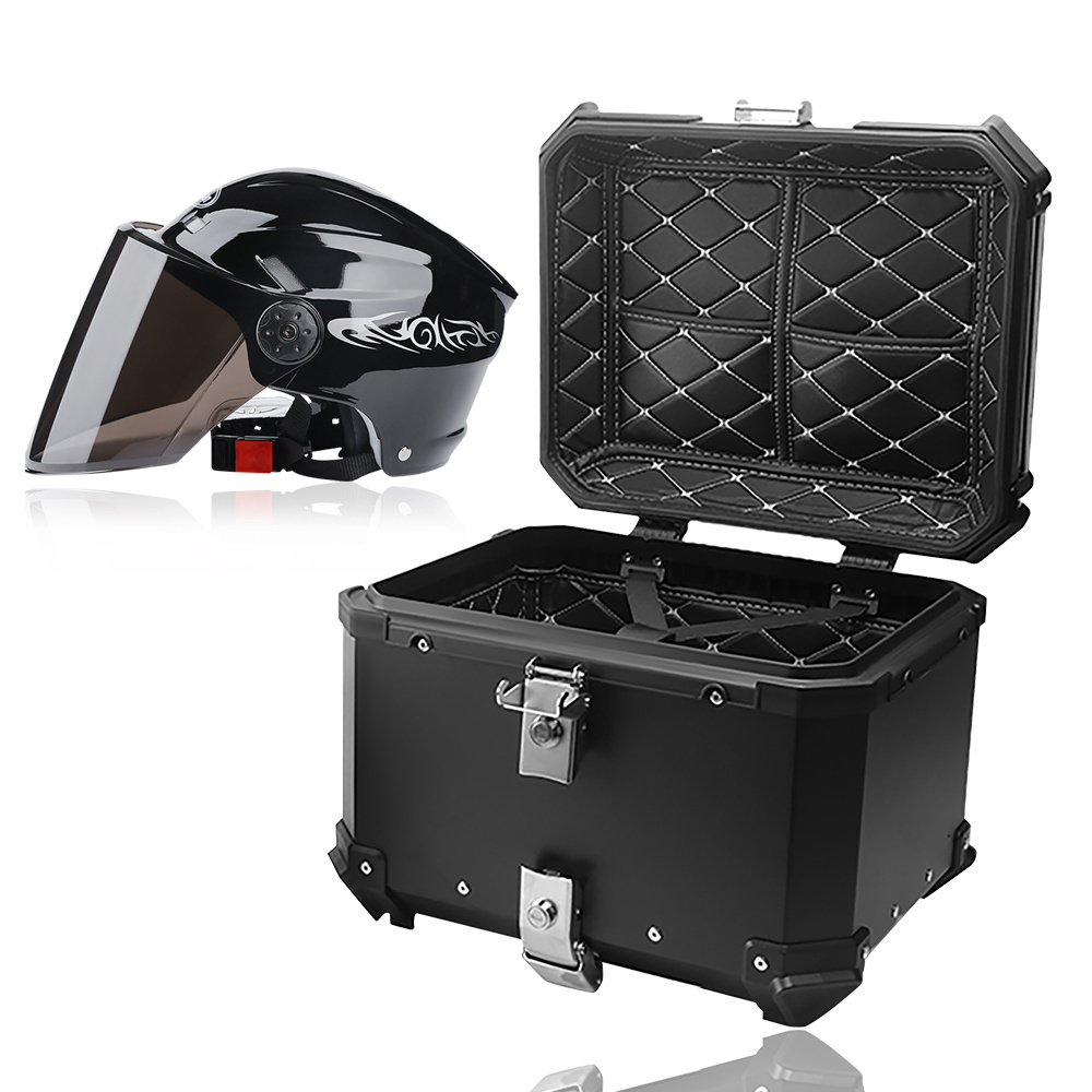 45L Delivery luggage Black sliver PU ling steel lock waterproof aluminum motorbike storage trunk motorcycle tail box