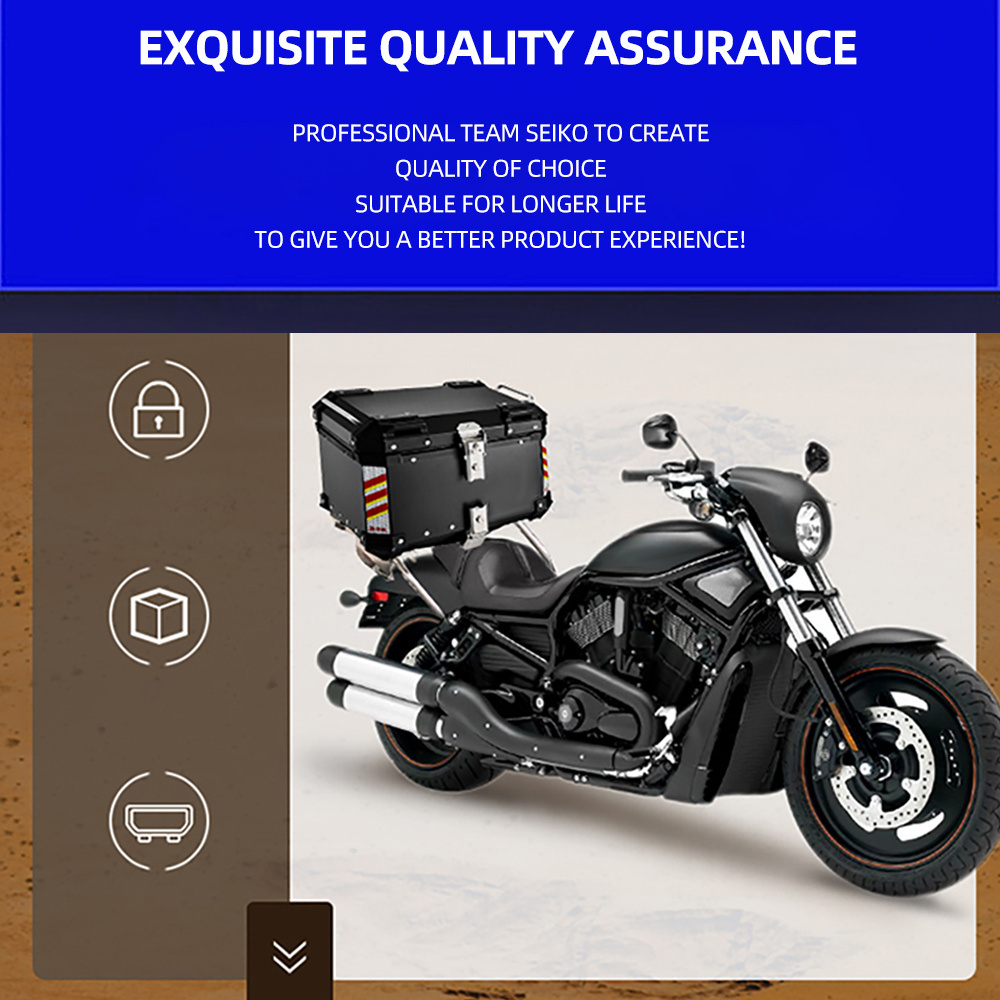 45L Delivery luggage Black sliver PU ling steel lock waterproof aluminum motorbike storage trunk motorcycle tail box