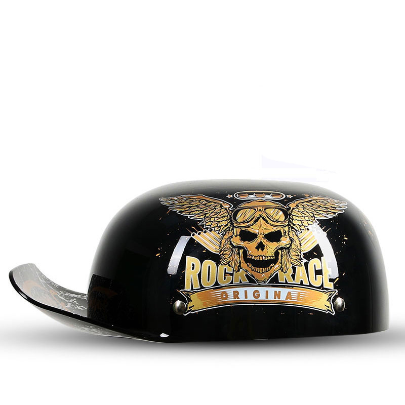 Black Skull Vintage DOT Motorbike Open Helmet Baseball Style Cap Cafe Racer Classic Retro Helmet Motorcycle Face Accessories