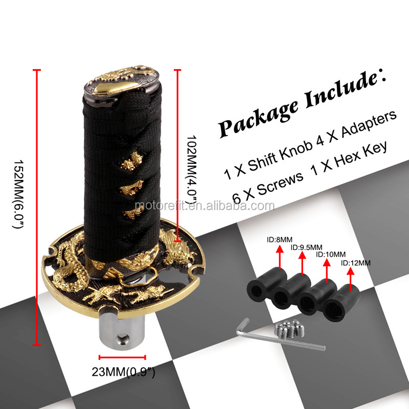 Motorefit Short Samurai Gold Dragon Sword Shift Knob 102mm 152mm Metal Weighted Katana Shifter For Universal car